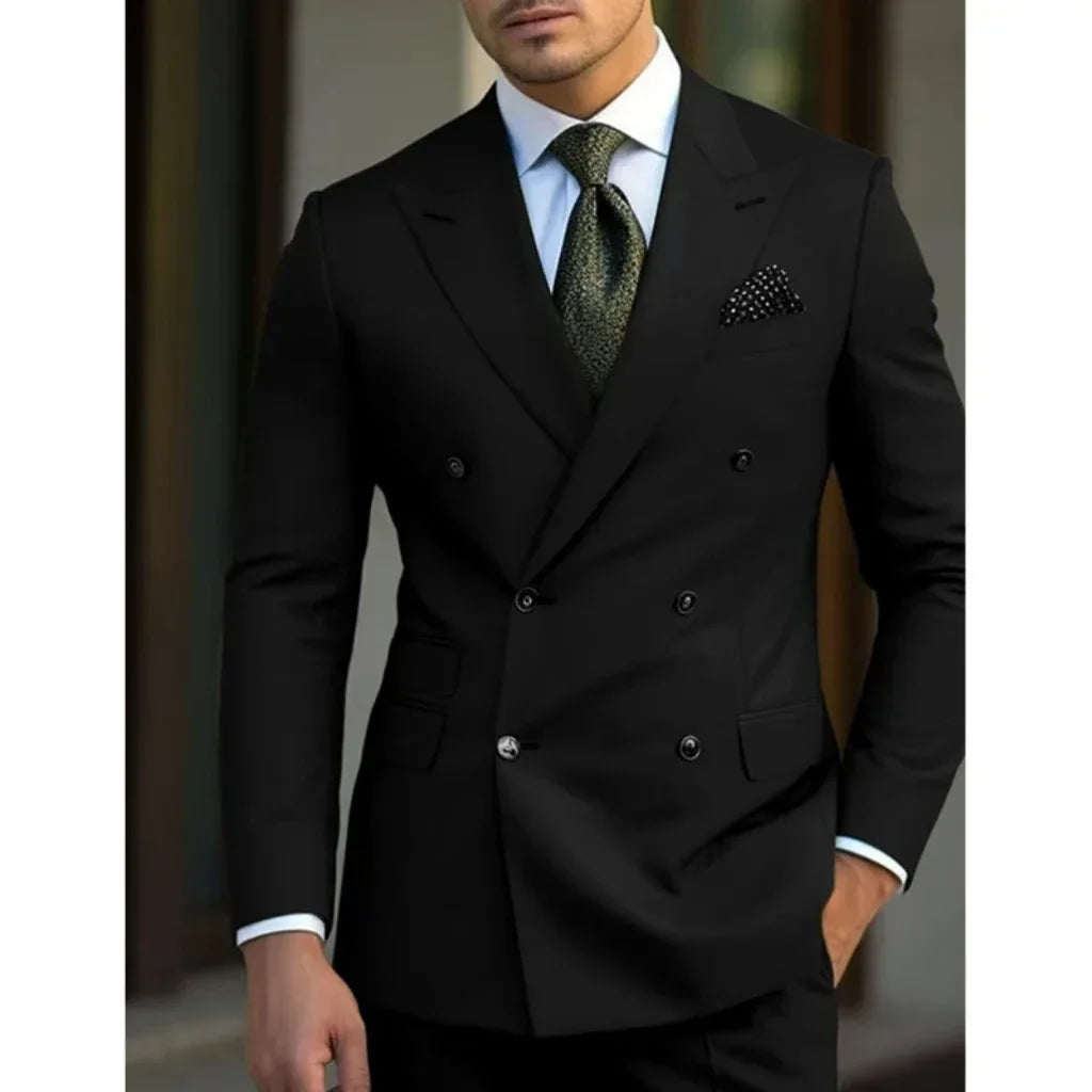 man 2 piece outfit set Pointed collar high-quality slim jackets men's suit with peak lapel for wedding Summer beach