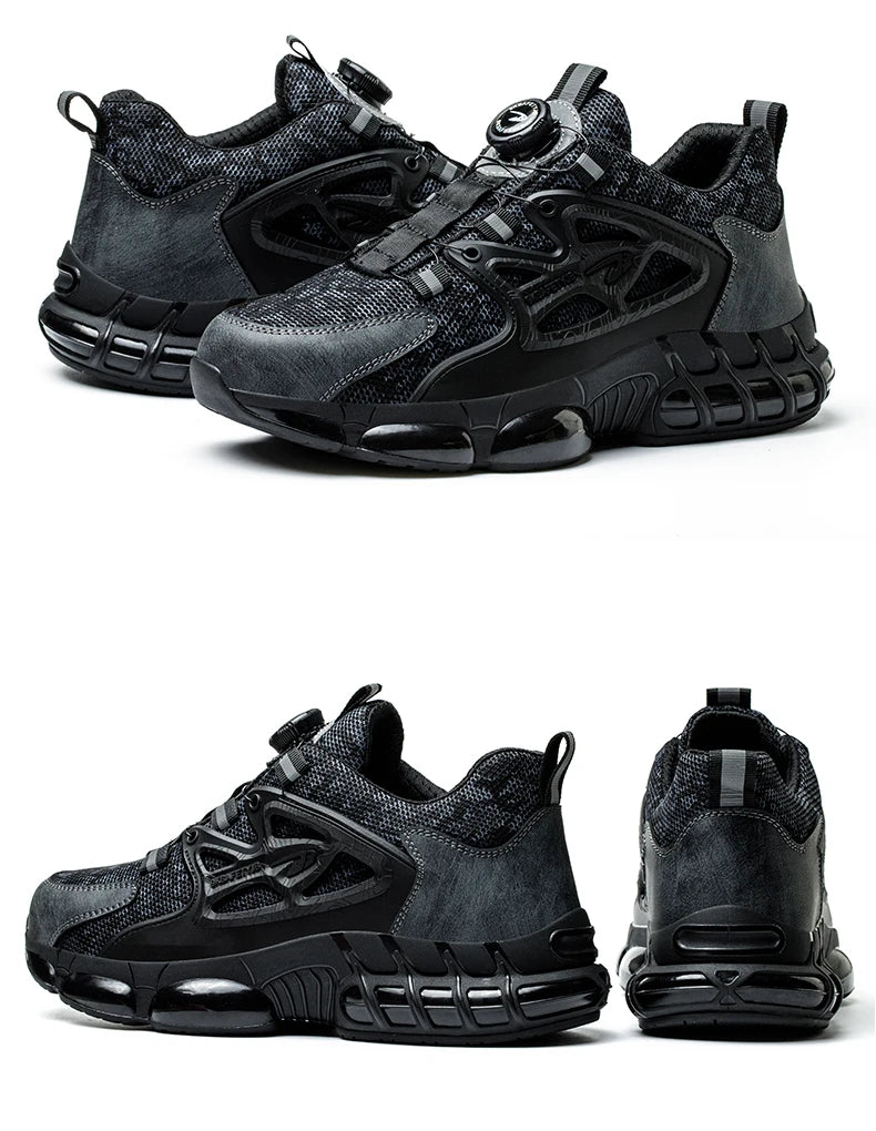Slack-stab-proof work shoes with elastic buttons and lace-up