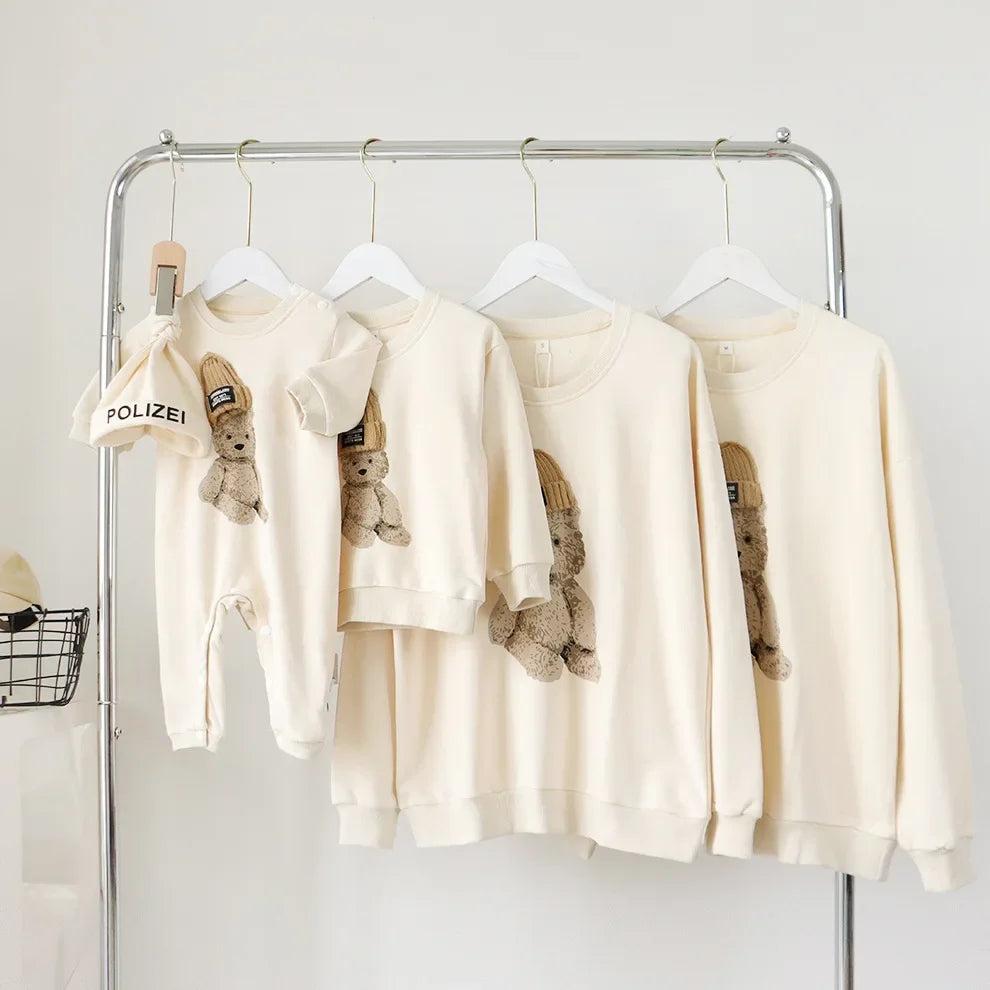 Family Matching Outfits Mom Dad and Son Sweatshirts Newbonr Bodysuit Mother Daughter Girl Same Tops and Plaid Skirts Clothes Set