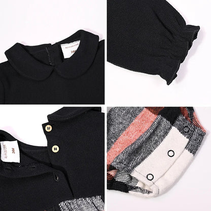 Ali-Plus family clothes set black cotton Mousse cashme plaid girl dress vest shirt black mock neck top plaid for autumn children