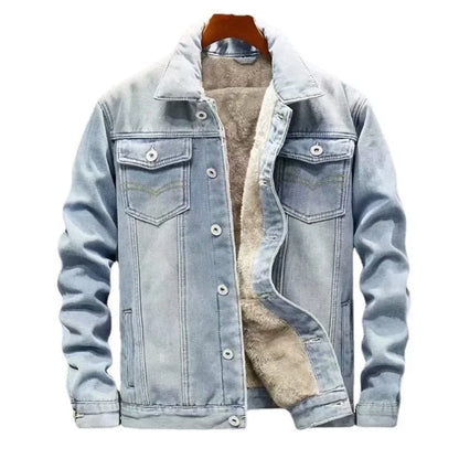 Thickened Fleece-Lined Denim Jacket Men's Loose Fit Warm Work Clothes Trendy Korean Style Versatile Plus Size Casual Wear