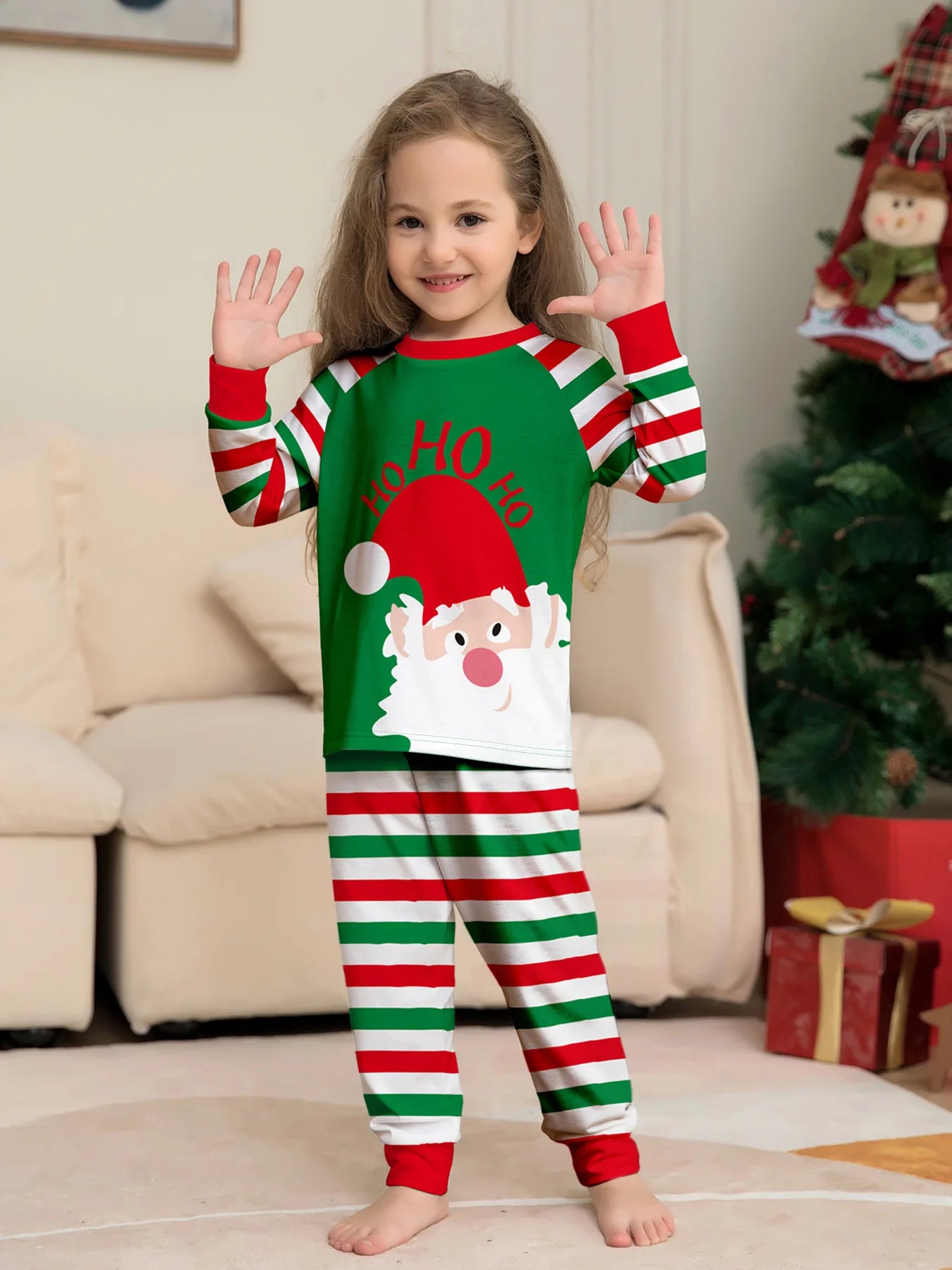 Europe and the United States 2024 new Santa Claus stripes Christmas family home clothing pajamas new set