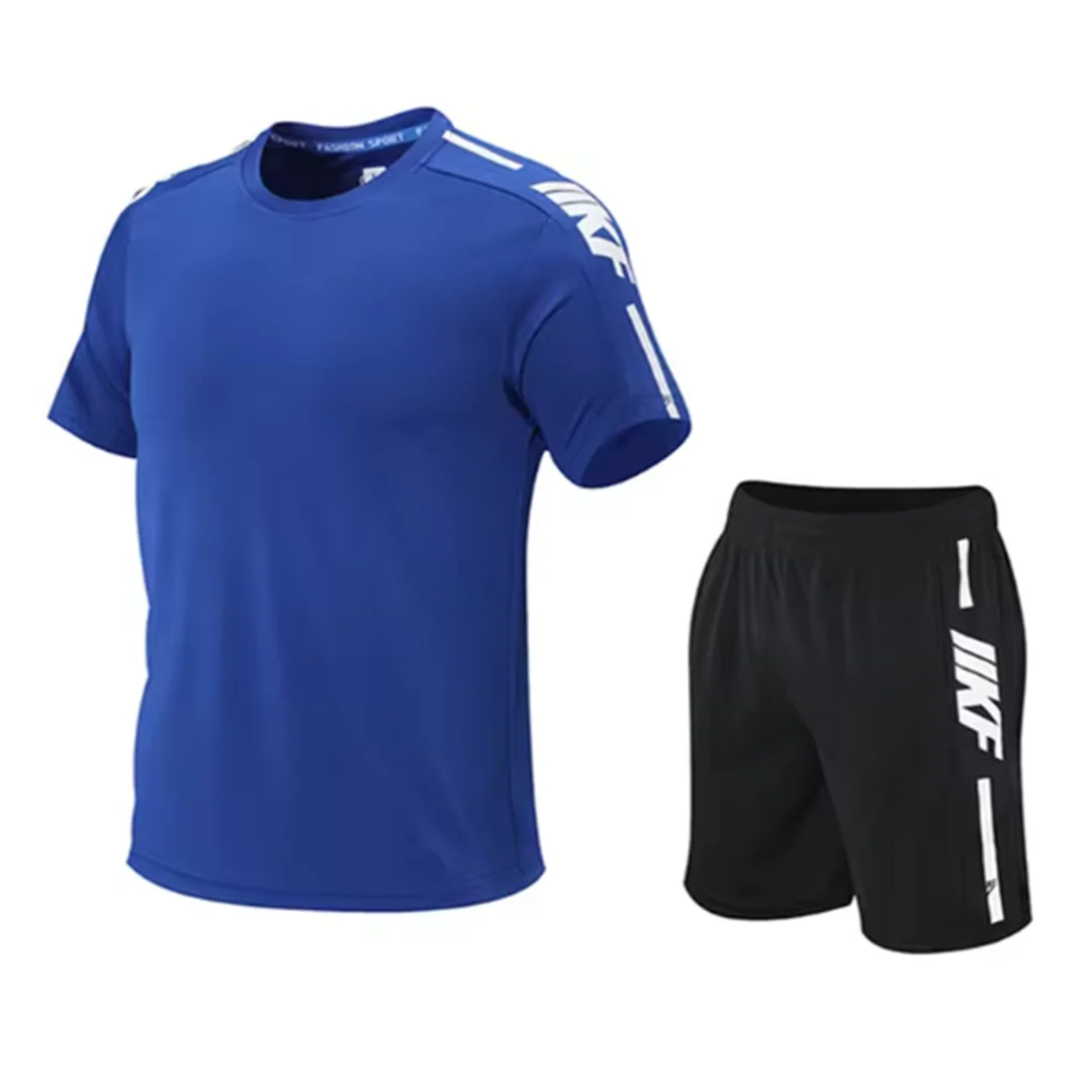 Summer Men's T-shirt and Shorts Sports Two-piece Running and Fitness Short Sleeve Set Comfortable and Breathable Casual Clothing
