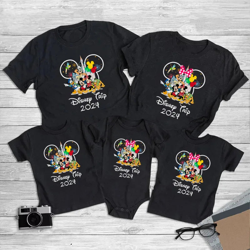 Disney Trip 2024 Family Matching Shirts Funny Mickey Minnie Tshirts Look Dad Mom Kids Tees Top First Disneyland Vacation Outfits