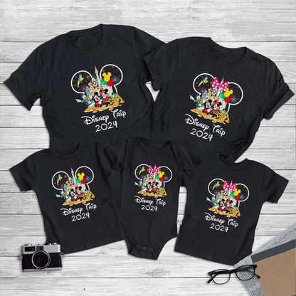 Disney Trip 2024 Family Matching Shirts Funny Mickey Minnie Tshirts Look Dad Mom Kids Tees Top First Disneyland Vacation Outfits