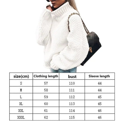 Turtleneck Oversized Sweater Winter Fall Solid Outerwear Knitwear Pullover Balloon Long Sleeve for Ladies Women Girls
