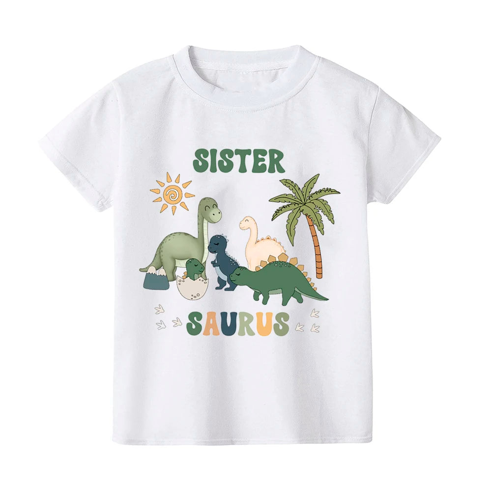Cartoon Dinosaur Print Family Matching Outfits Tops Boy Birthday Party Family Look T-shirt Dad Mom Bro Sis Tee Shirt Baby Romper