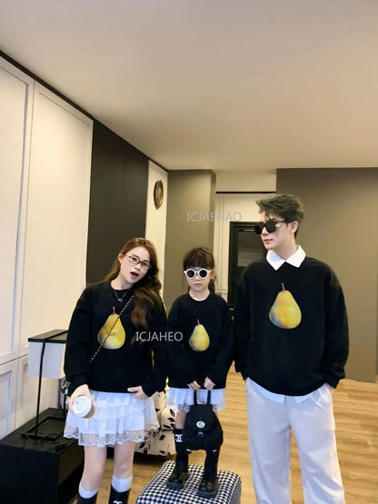 Black Family Matching Outfit New Mom and Daughter Dad and Son Casual Wear Boys Girls Kids Clothing Set Spring Autumn Clothes