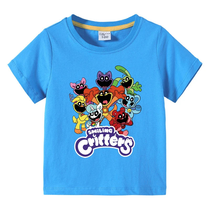 Smiling Critters Children's Clothing Kawaii Cartoon Funny T-Shiirt Boys Short Sleeve Fashion Tops 3-10Years Kids Summer Clothes