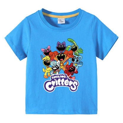 Smiling Critters Children's Clothing Kawaii Cartoon Funny T-Shiirt Boys Short Sleeve Fashion Tops 3-10Years Kids Summer Clothes