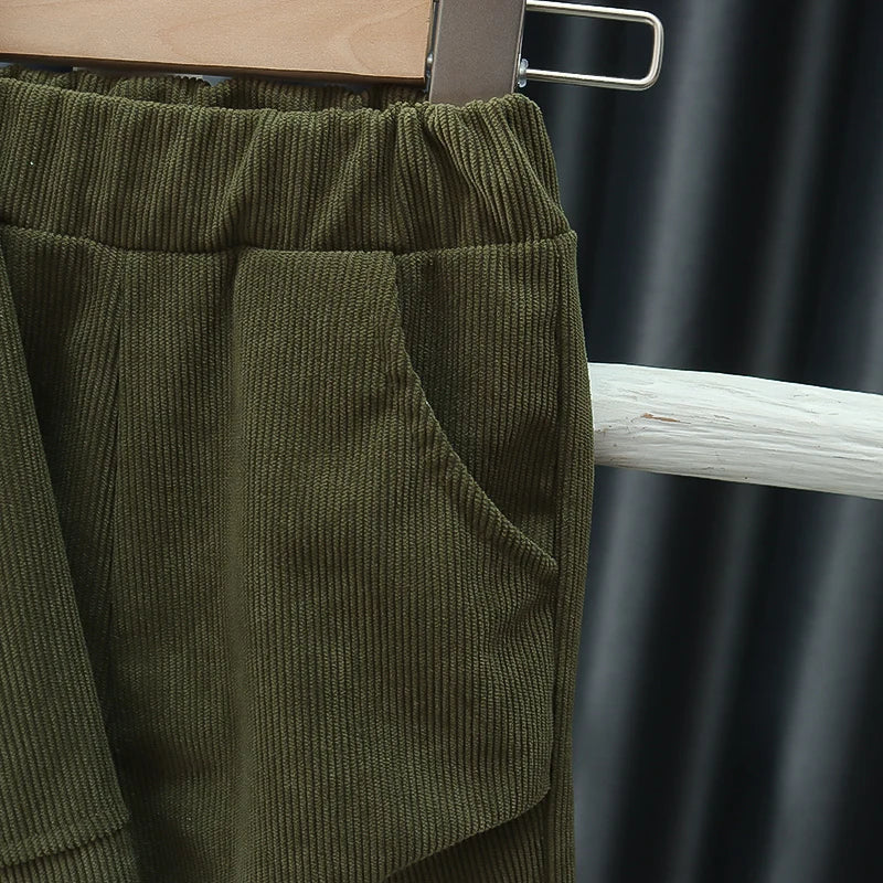 New boys' spring and autumn fashion trend letter printed corduroy jacket with round neck and three piece set of boys' pants