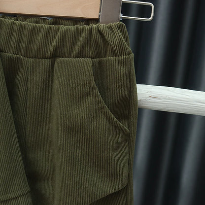 New boys' spring and autumn fashion trend letter printed corduroy jacket with round neck and three piece set of boys' pants