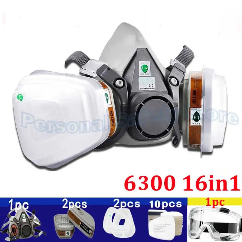 6300 Gas Mask Half-face Dust Shield Anti-fog Safety Goggles 6001 Cartridges Safety Respirator Mask Industrial Labor Paint Spray