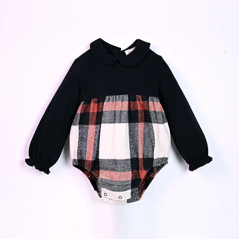 Ali-Plus family clothes set black cotton Mousse cashme plaid girl dress vest shirt black mock neck top plaid for autumn children