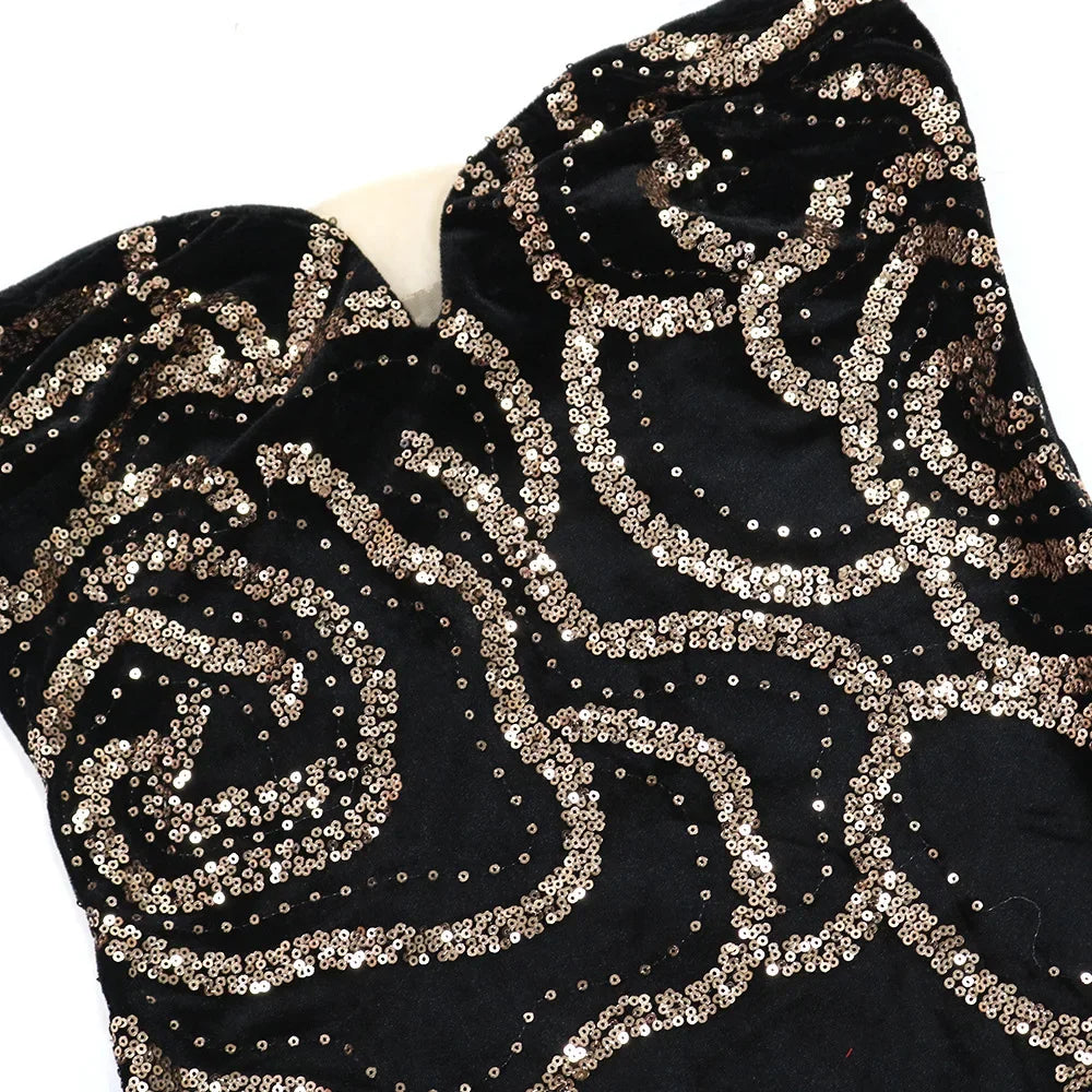 2024 Fall Floral Sequined Strapless Women Sleeveless Long Dress Sexy Birthday Party Evening Prom Maxi Dresses Vestidos