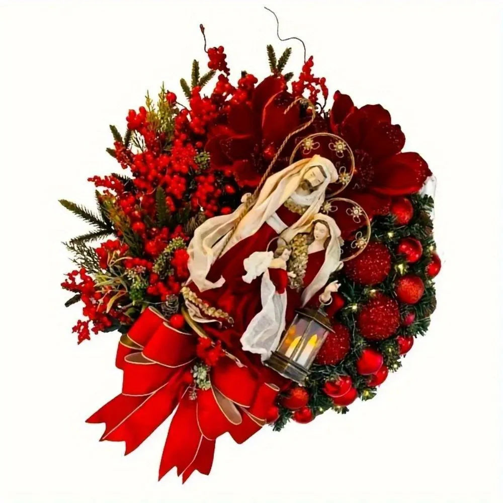 Farmhouse Christmas Wreath, Rustic Wood Front Door Decor for Indoor/Outdoor Holiday