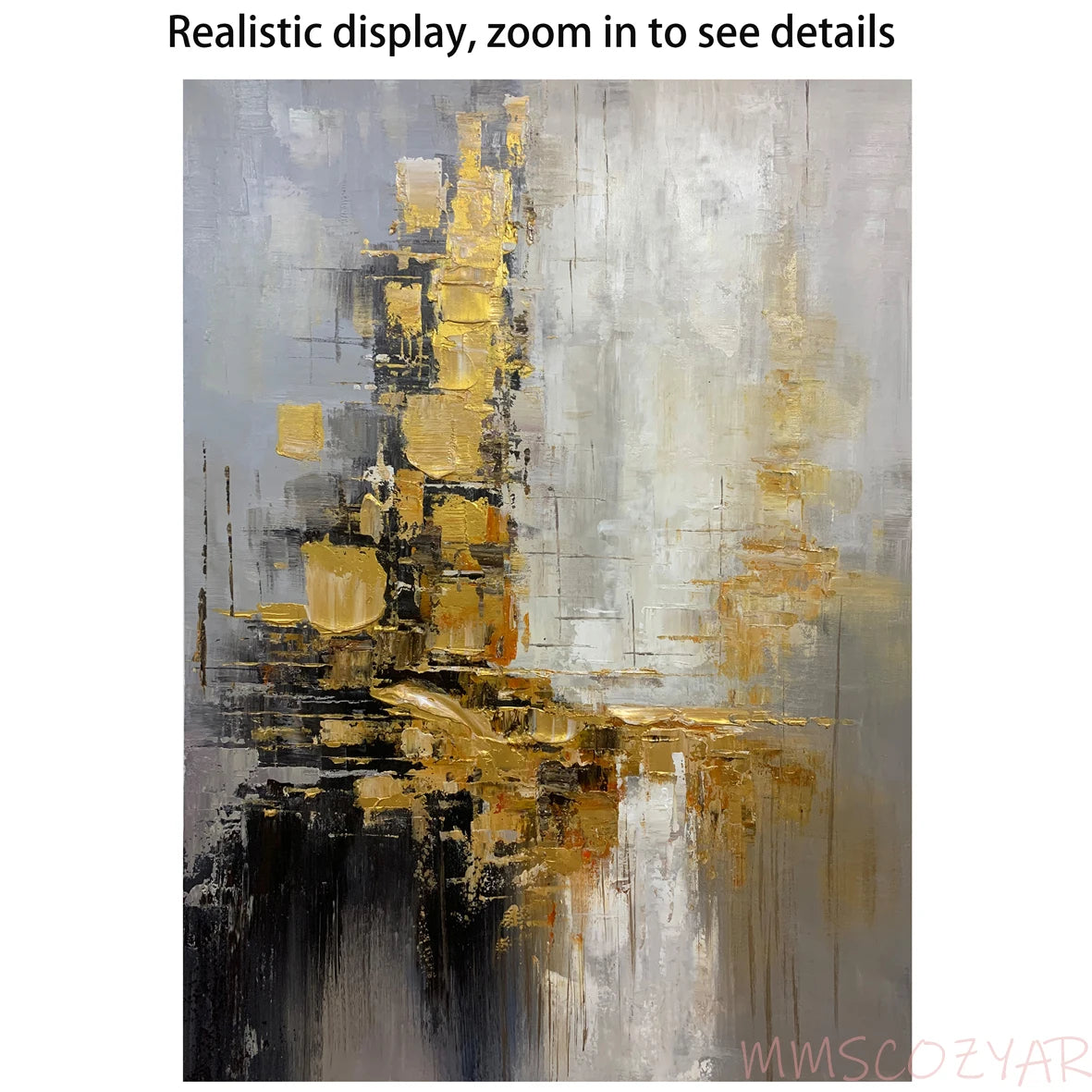 100% Hand Painted，Gold, Grey, Beige, Black ,Textured Painting, Acrylic Abstract Oil Painting, Wall Decor Living Room, Office Wal