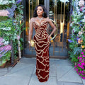 2024 Fall Floral Sequined Strapless Women Sleeveless Long Dress Sexy Birthday Party Evening Prom Maxi Dresses Vestidos