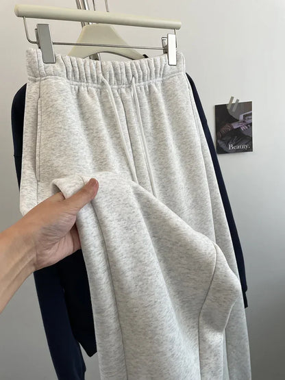 High Waist Thickened Lamb Velvet Drawstring Sweatpants Women Loose Casual Sports Warm Long Trousers Commute Style Cotton