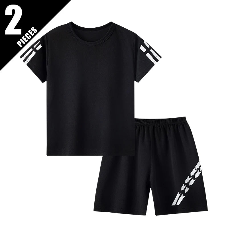 2 Pieces Children's Summer Solid Color Quick Drying Breathable Set Boys' Sports Running Is A Comfortable Top Girls' Loose Shorts