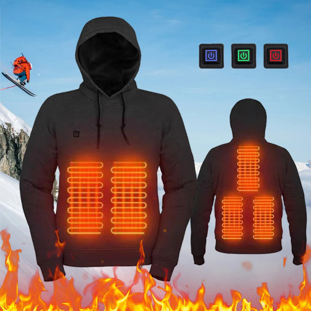 Heating Solid Color Black Hoodies Winter Warm Sweetshirts Windbreak Pullovers Workout Leisure Sportswear Women Men Sweatshirts