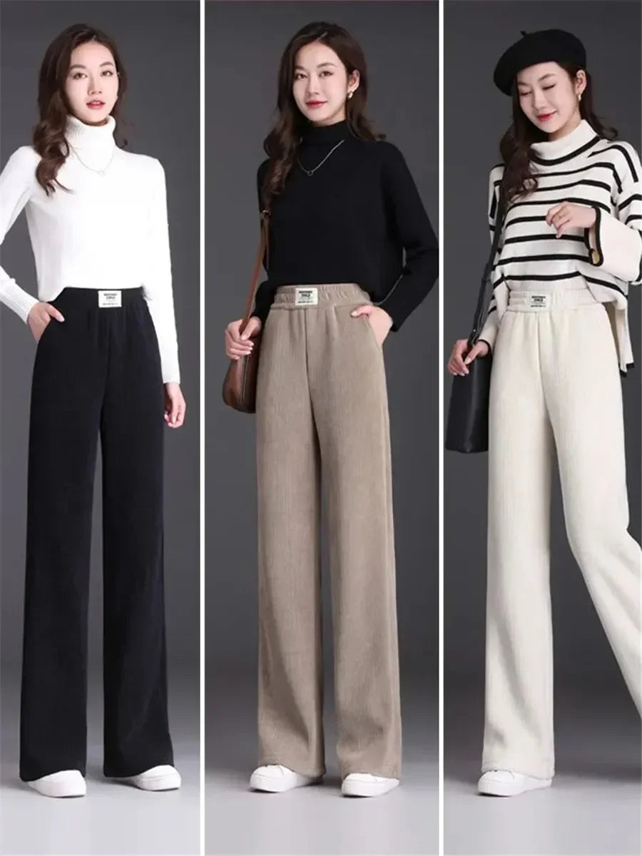 Warm Winter Straight Pants Women's Snow Plush Fleecing Thermal Strench Lady OL Slim Trousers Femail Thick Clothing Leggings