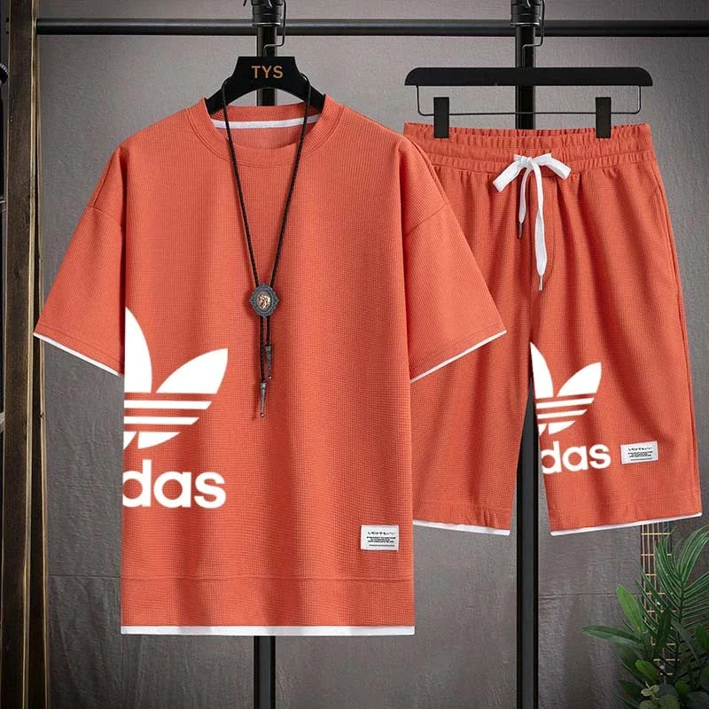 Summer 2025 New men's casual short-sleeved T-shirt and sports shorts 2-piece set, fashionable and breathable men's jogging suit