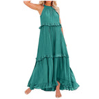 Women Casual Ruffles Long Dress Summer Elegant Sleeveless Sundress Elegant Harajuku Maxi Dress Beach Party Evening Vestidos