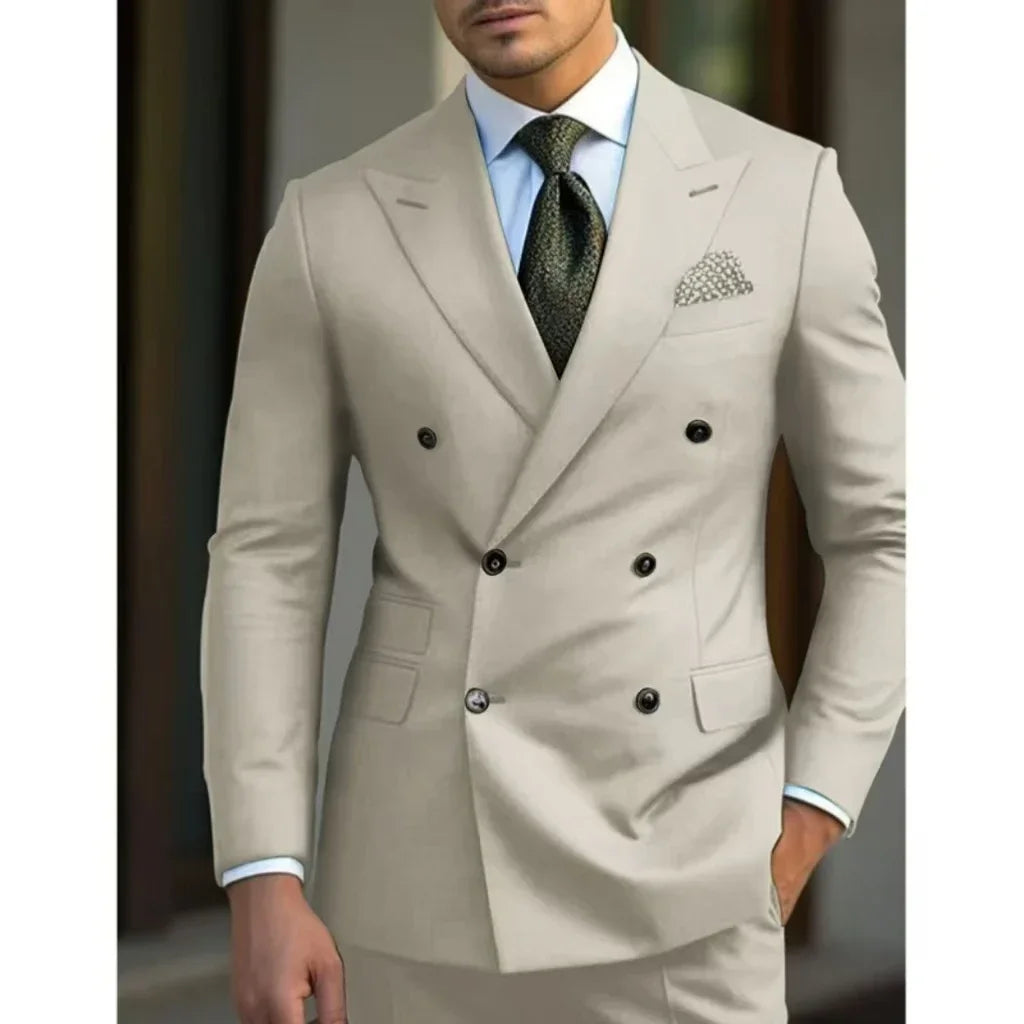 man 2 piece outfit set Pointed collar high-quality slim jackets men's suit with peak lapel for wedding Summer beach
