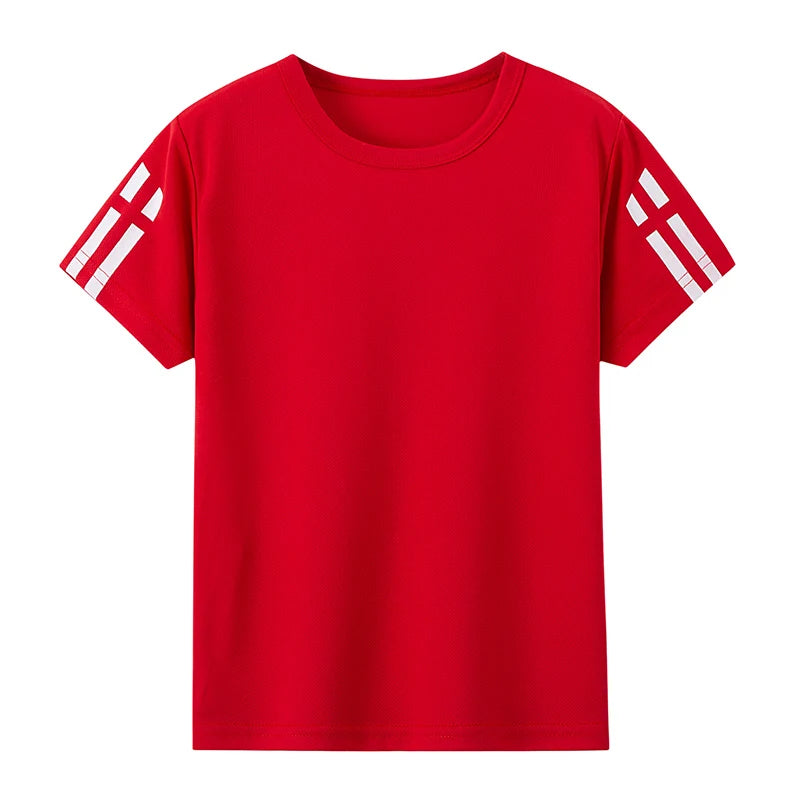 Children's summer solid color basic quick-drying short-sleeved boy leisure sports T-shirt girl Joker round neck short sleeves.