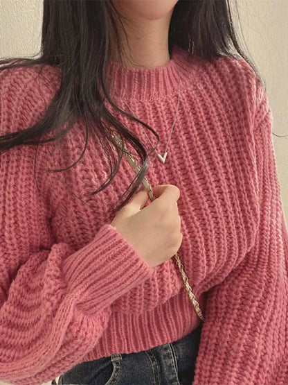 Knitted Sweater Women Pullovers New Long Sleeve O-Neck Black Knit Sweater Pullover Women Tops Sweaters Sueters De Mujer Q718