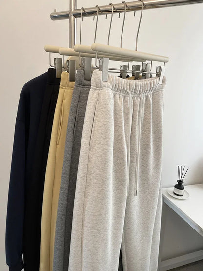 High Waist Thickened Lamb Velvet Drawstring Sweatpants Women Loose Casual Sports Warm Long Trousers Commute Style Cotton