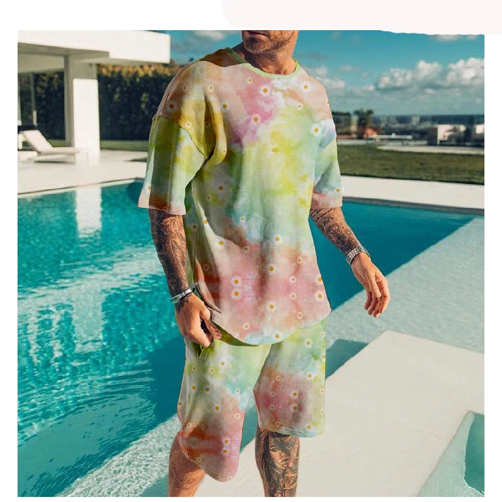 Fashion Tie-dye 3D Print Men's Suits Summer T-Shirts Shorts 2-Piece Sets Tracksuits New Sportswear Oversized Outfit Man Clothing
