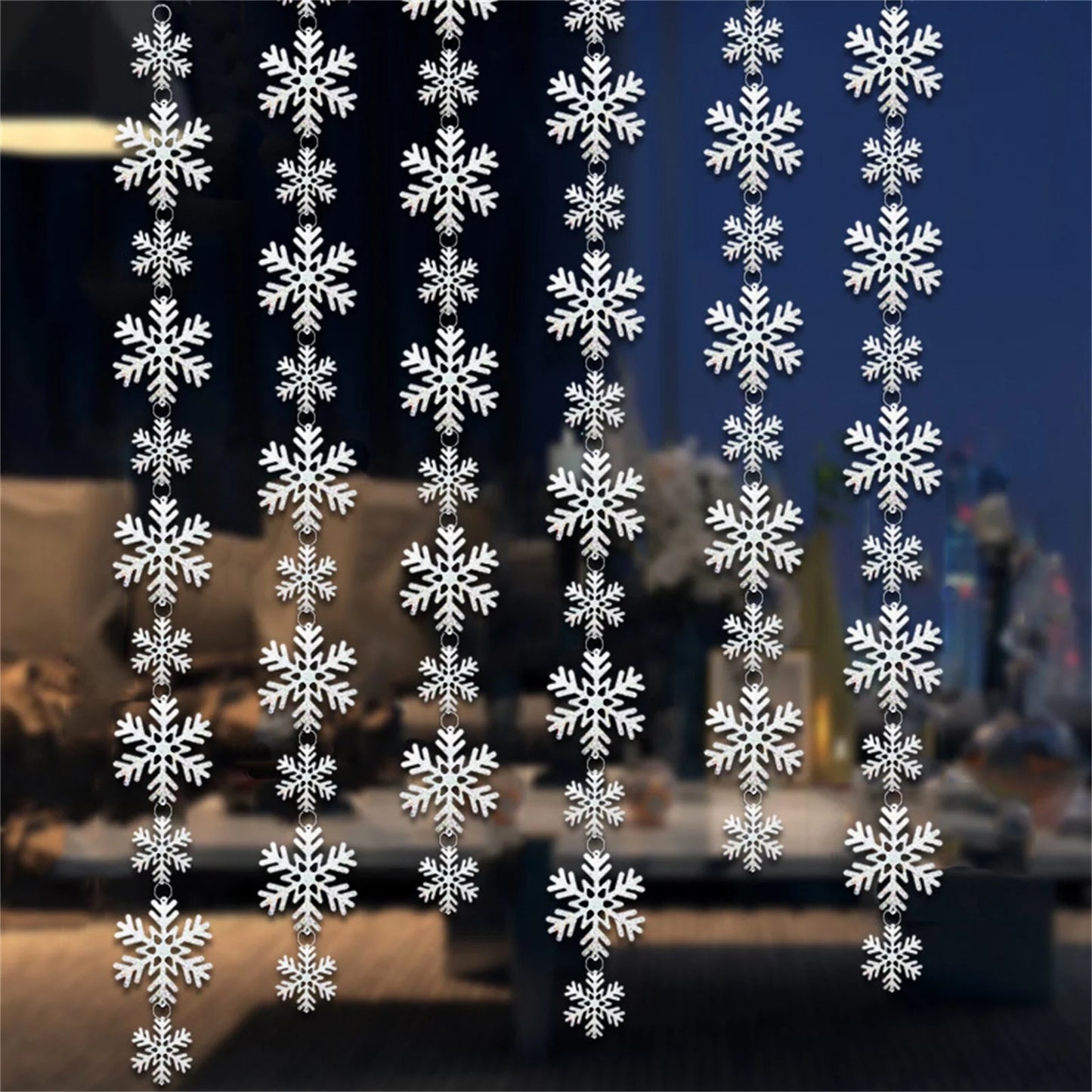 Artificial White Snowflake Banner for Winter Wonderland Party Decorations Christmas Tree Hanging Birthday Party Snowflakes Decor