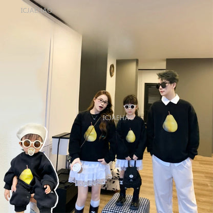 Black Family Matching Outfit New Mom and Daughter Dad and Son Casual Wear Boys Girls Kids Clothing Set Spring Autumn Clothes