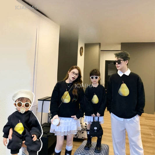 Black Family Matching Outfit New Mom and Daughter Dad and Son Casual Wear Boys Girls Kids Clothing Set Spring Autumn Clothes