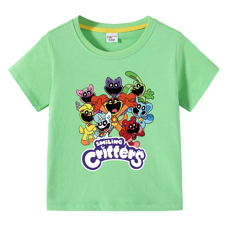 Smiling Critters Children's Clothing Kawaii Cartoon Funny T-Shiirt Boys Short Sleeve Fashion Tops 3-10Years Kids Summer Clothes