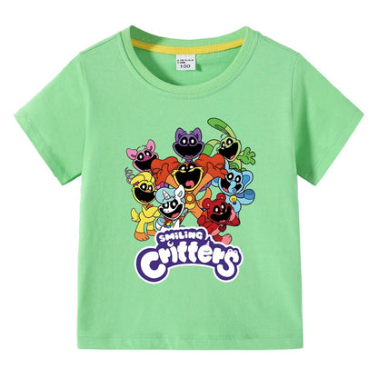 Smiling Critters Children's Clothing Kawaii Cartoon Funny T-Shiirt Boys Short Sleeve Fashion Tops 3-10Years Kids Summer Clothes