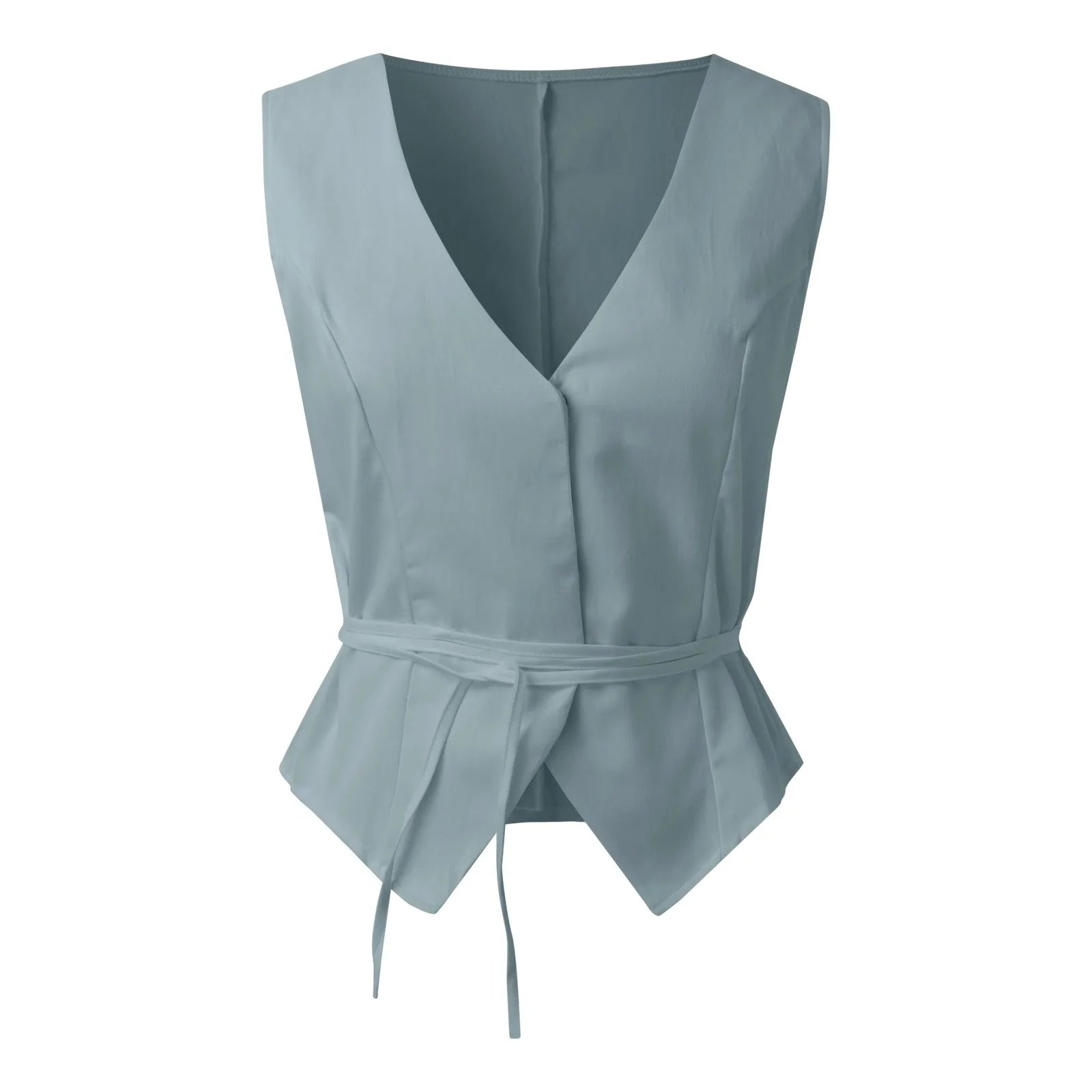 Women V-Neck Open Front Lace Up Tank Tops Sleeveless Slim Fit Casual Camisoles Office Lady Y2k Solid Cardigan Cropped Tops