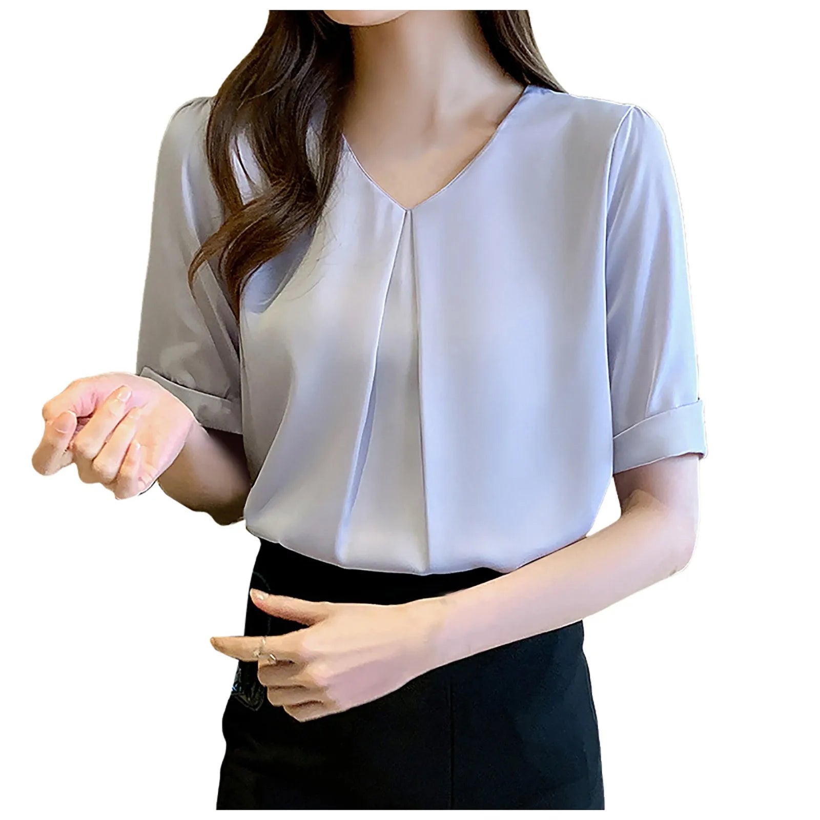 Summer Blouses For Women Dressy Casual French Shirt Female V Neck Design Short Sleeved Summer Loose Day T Blusas Para Mujer