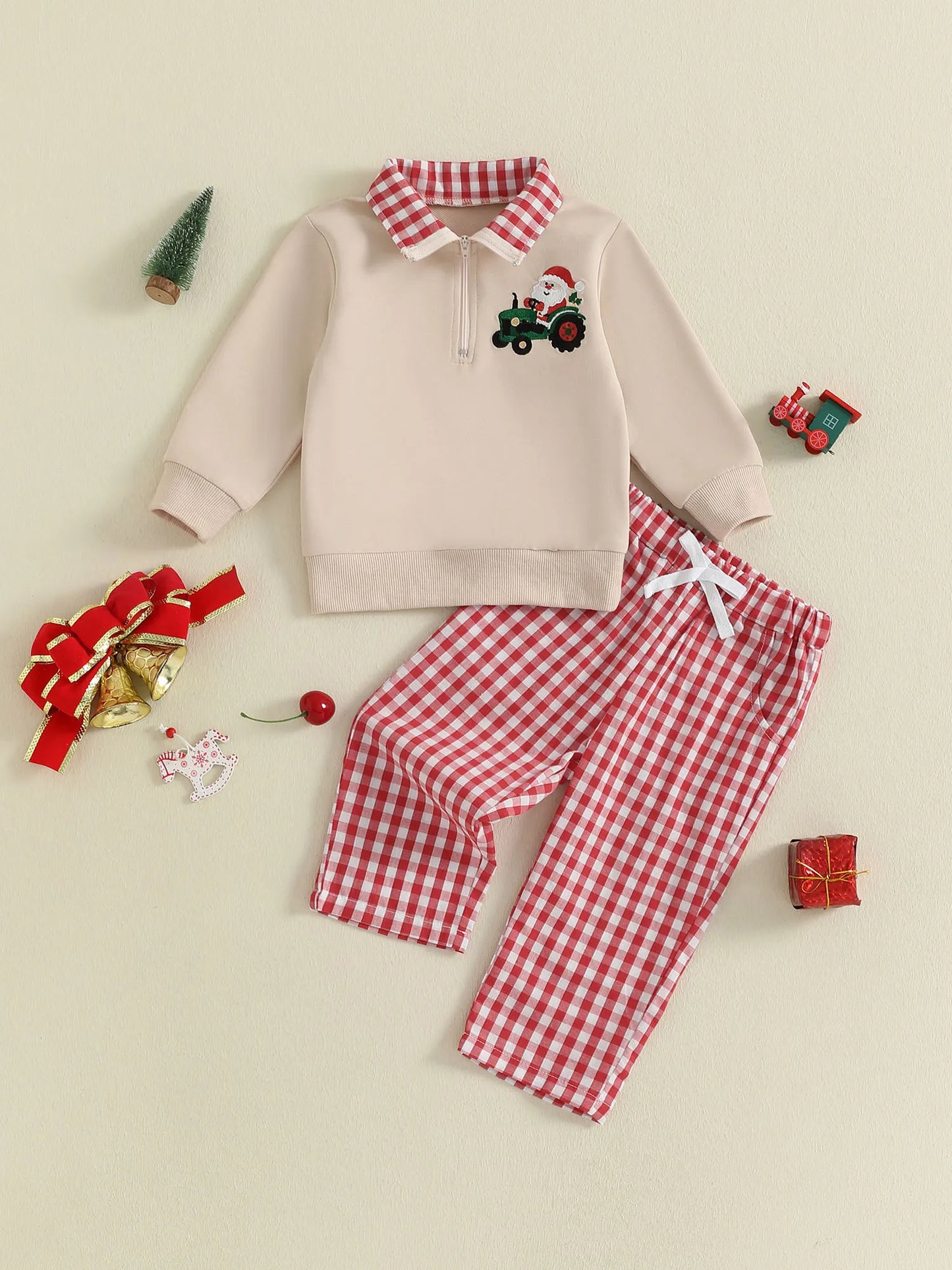 Baby Boy Holiday Outfits Reindeer Applique Crewneck Sweater Corduroy Pants 2 Piece Set for Christmas Party