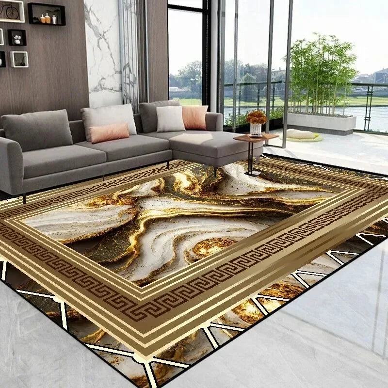 Opulent Golden Abstract Floor Mat Modern Carpet for Living Room Coffee Table Luxurious Rug for Room Decor Perfect Stylish Spaces
