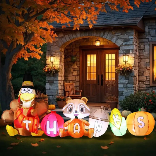 8FT Thanksgiving Inflatable Turkey Outdoor Decor with Integrated Lights for Yard Fun Perfect for Autumn Fall Harvest and Happy