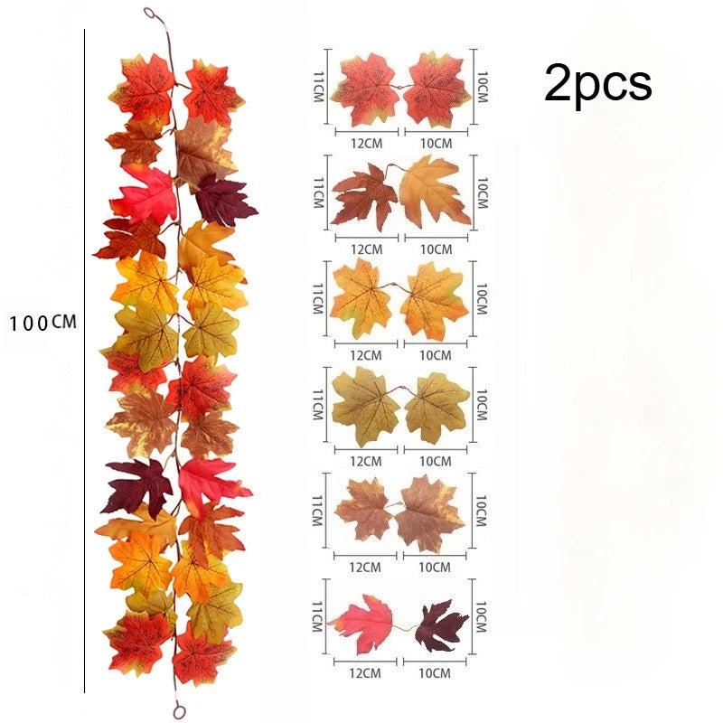 Autumn Maple Leaf Garland - Artificial Fall Vines with Vibrant Red, Orange & Yellow Leaves for Thanksgiving, home accessories