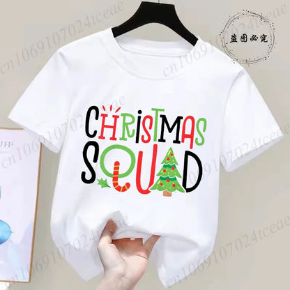 Children's Clothing Short Sleeve T-shirt Team Santa T Shirt Christmas Kids Matching Pajamas Cotton Tees Harajuku Tshirt for Gift