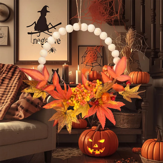 Fall Harvest Wreath with Pinecones and Acorns Autumn Leaves Thanksgiving Door Decoration for Home Wall Decor