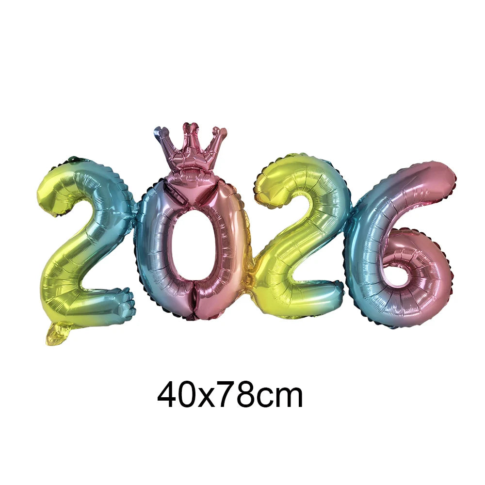 Crown 2026 Number Foil Balloons Happy New Year Eve Party Decoration Photo Booth Props Supplies Christmas Home Decor Navidad 2026