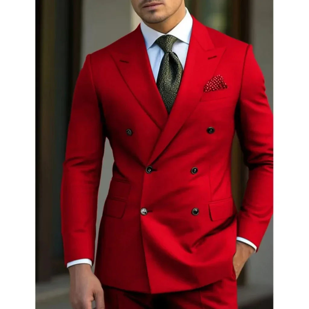 man 2 piece outfit set Pointed collar high-quality slim jackets men's suit with peak lapel for wedding Summer beach