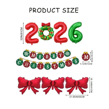 Christmas Red Green Balloon Garland Set Number 2026 Balloons Merry Christmas Banner Decorations New Year Festive Party Supplies
