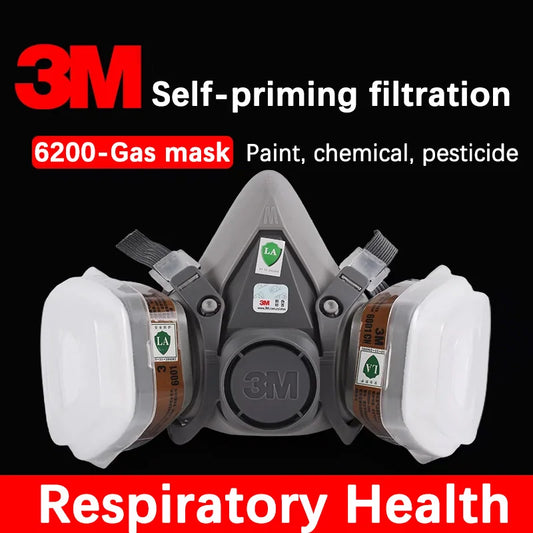 3M 6200 Self-priming Filtering Gas Mask Half Mask for Paint Spraying, Chemical Gas, Industrial Dust Headgear